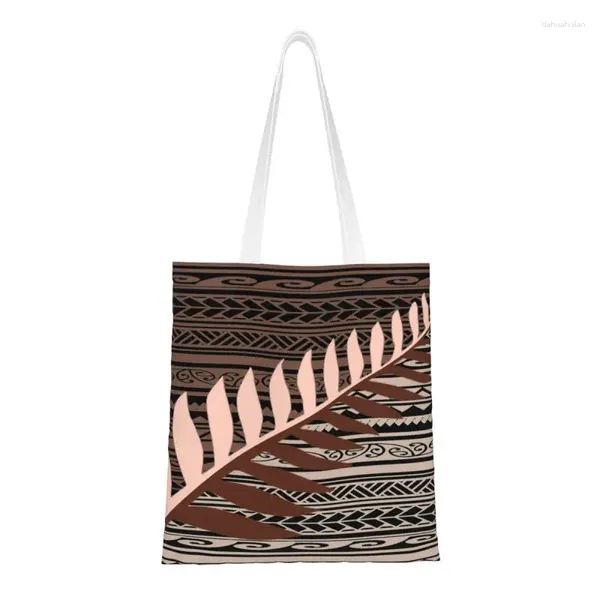 Borse per la spesa Riciclaggio Borsa marrone tribale felce argento Borsa a tracolla in tela da donna Borsa portatile per la spesa Maori della Zelanda