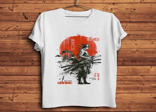 Tinte One Piece Samurai Roronoa Zoro cooles Anime-T-Shirt für Herren, kurzärmeliges T-Shirt für Männer, weiß, lässig, Unisex, Streetwear-T-Shirt K291495830