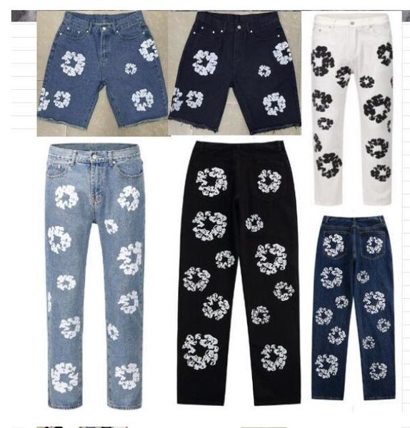 Männer Jeans Baggy Y2k Harajuku Farbe Block Blume Volle Hosen Übergroße Streetwear Retro Gerade Casual Männer Frauen Denim Hosen