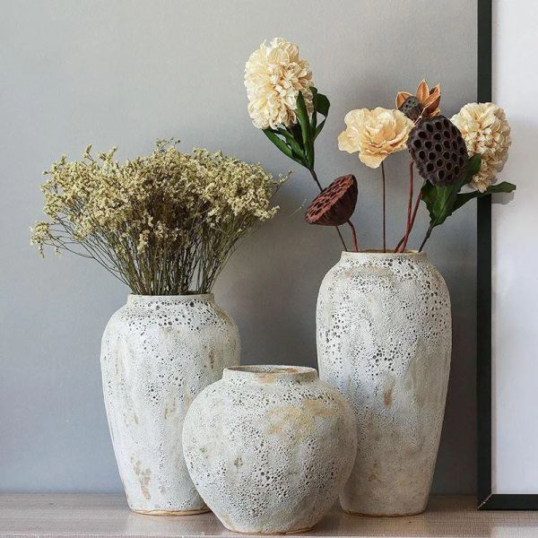 Вазы Большая ваза для цветов для гостиной, керамика, искусство, керамические цветочные композиции, вазы для комнаты, домашний декор, Nordic Ins, ретро керамический горшок jarrones