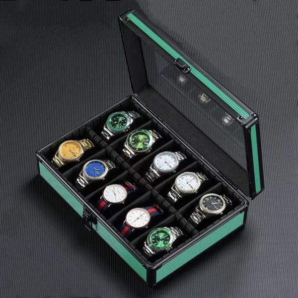 1/2/3/5/10 slot organizador de relógio de liga de alumínio nova caixa de armazenamento de relógio de ouro caixa de armazenamento de viagem caixa de presente exibição de relógio 240314