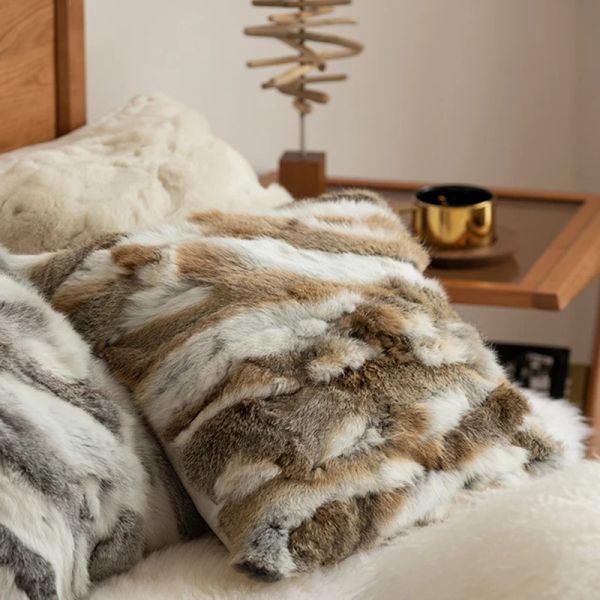 Almofadas almofadas decorativas para sofá Fancy Real Rabbit Fur Patchwork Case de almofada de design barato