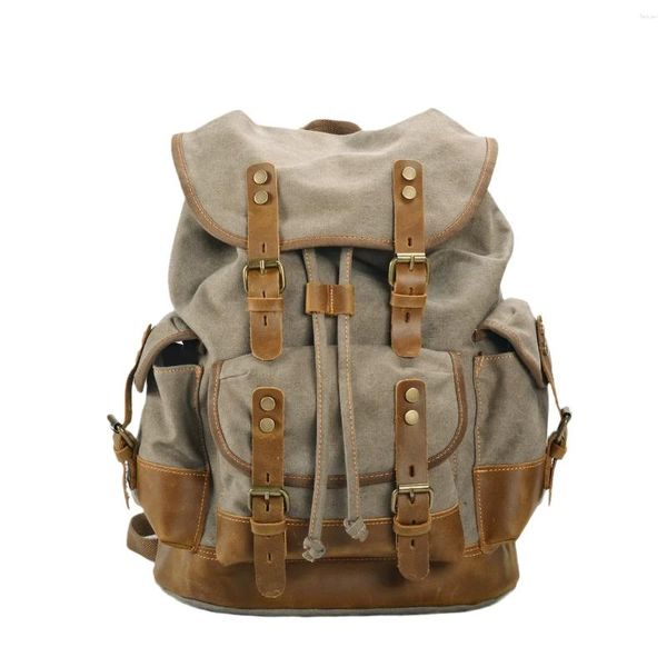 Sırt çantası açık tuval boş zaman öğrenci büyük kapasiteli seyahat patchwork gerçek deri çanta