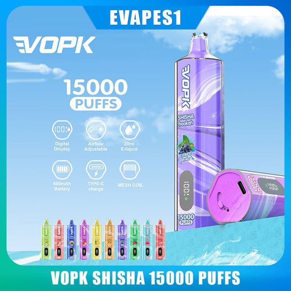 Оригинальный vopk vapme shisha puff 15k 15000 одноразовый шейша-ручка 20 мл заранее заполненной перезарядки 600mah сетчатой катушке Дейс Дейруемый Puff Bang Box Shisha 15k 0235%