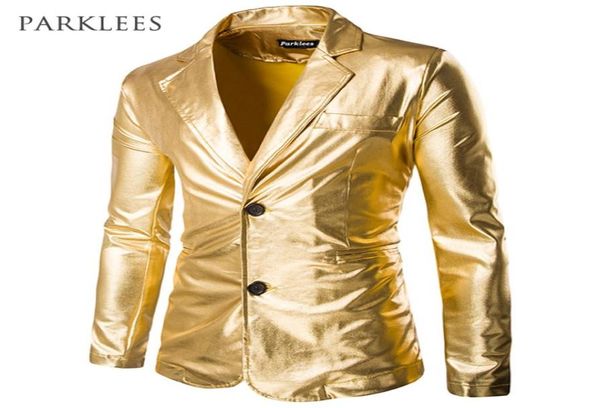 Blazer brilhante de ouro inteiro masculino, revestido metálico, jaqueta de terno para homens, casual, slim fit, hip hop, trajes, cantor, dançarino 6517822