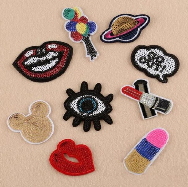 Eisen auf Patches DIY Pailletten Patch Aufkleber für Kleidung Kleidung Stoff Abzeichen Nähen glänzende Glitzer Lippe Auge Ballon etc2255410