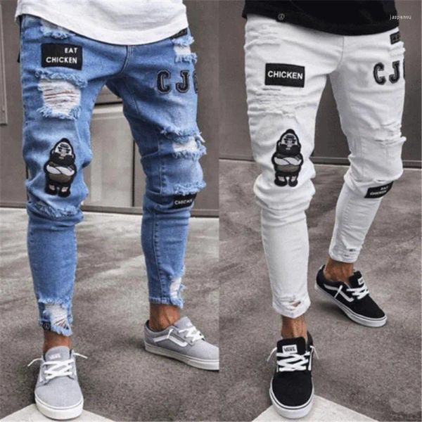 Männer Jeans Koreanische 2024 Männer Plissee Denim Lässige Ripped Loch Mode Bleistift Hosen Hosen Hip Hop Jogger Männliche Hose plus Größe