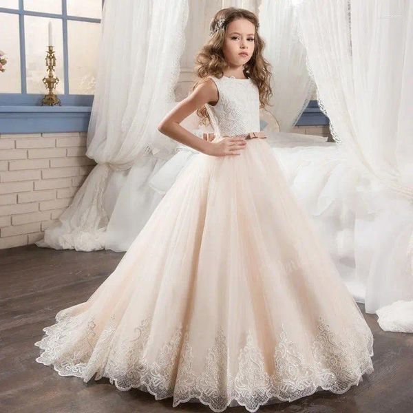 Vestidos de menina personalizados flores formais para casamentos blush rosa princesa tutu lantejoulas apliques laço laço criança primeira comunhão sagrada