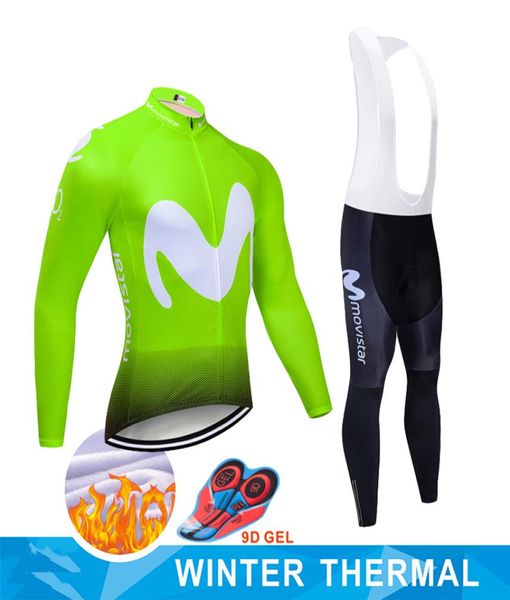 Ropa Ciclismo Invierno 2020 Team Movistar Maglia da ciclismo invernale set Abbigliamento da ciclismo in pile termico MTB maglia da bici Pantaloni con bretelle set8202643