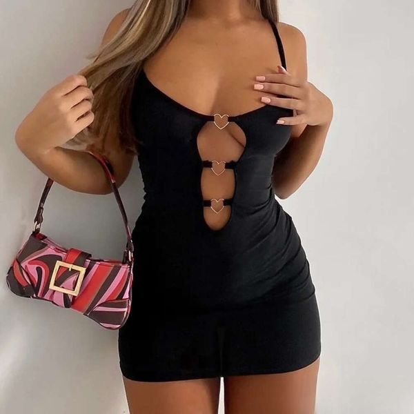 Frauen Designer Kleid 2023 Sommer Sexy Schlank Split Hosenträger Aushöhlen Einfarbig Sexy Hüfte Wrap Schlanke Schwarze Kleider