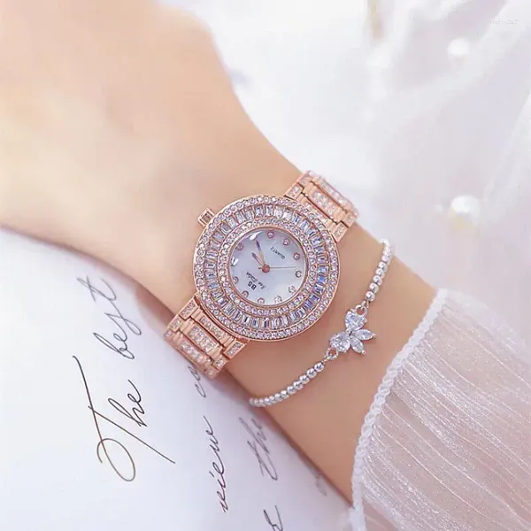 Armbanduhren Relogio Feminino 2024 Diamant Frauen Uhr Strass Elegante Damen Uhren Gold Uhr Handgelenk Für