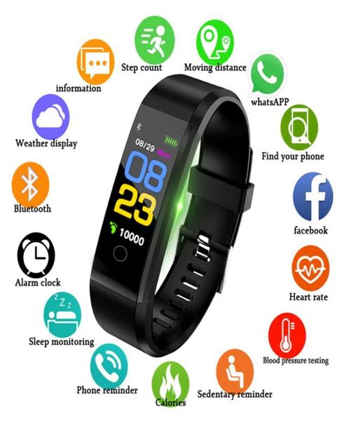Versione globale Bluetooth Smart Watch Amoled Sport Bracciale da polso 115 Plus Smart Band Sport Salute Contapassi impermeabili1602247