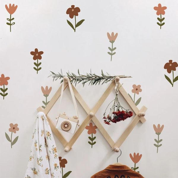 Boho dos desenhos animados flores criativas adesivos de parede para o quarto das crianças do bebê menina meninos decoração papel de parede nordic berçário decalques 240312