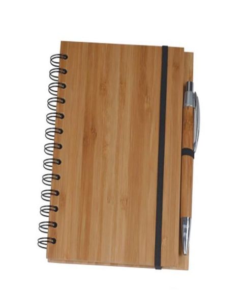 Blocco note a spirale per quaderno con copertina in bambù in legno con penna 70 fogli Carta riciclata a righe Notebook con copertina in bambù DHL9191596