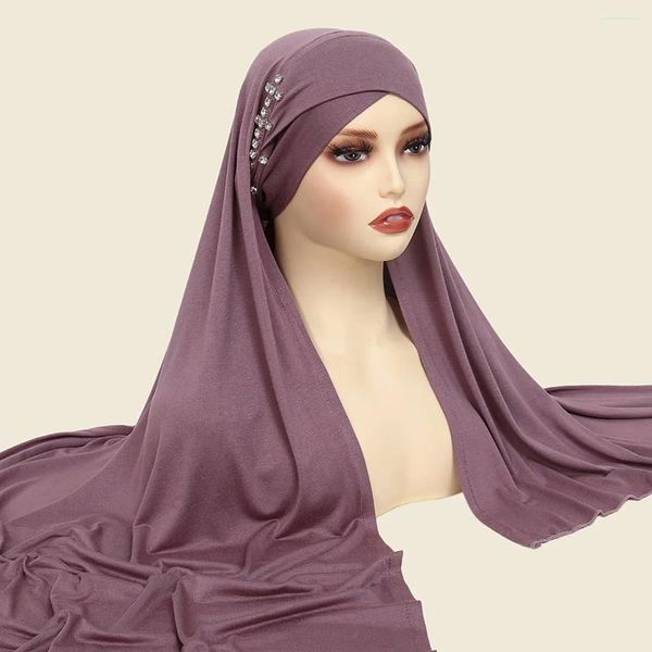 Ethnische Kleidung Diamond Women Pull On Turban Jersey Hijab Soft Stirn Cross Instant Bonnet Cap Schals und Wraps Schleier Muslim Kopftuch