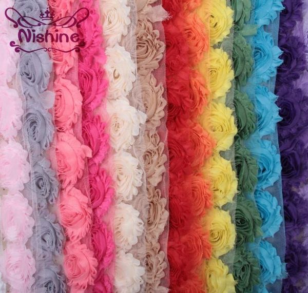 NISHINE 15 Farben 1 Yards Chic Shabby Chiffon Blumen für Kinder Haarschmuck 3D Stoffblumen für DIY Baby Stirnbänder7101124