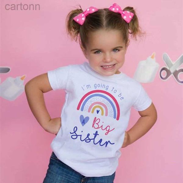 Camisetas Eu vou ser uma irmã mais velha camiseta anúncio do bebê irmã mais velha roupas de irmão tops criança camisa arco-íris menina roupas infantis ldd240314