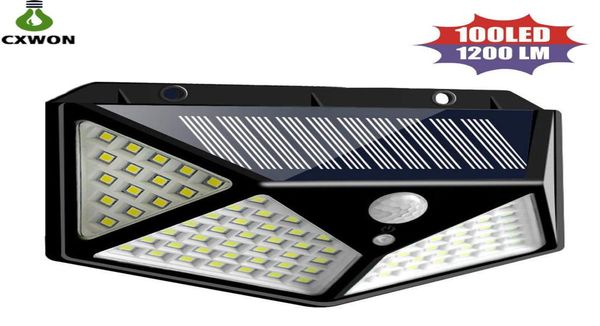 Grande angular lâmpadas solares 100leds 1200lm ao ar livre led luz do jardim pir sensor de movimento fixado na parede light7503676