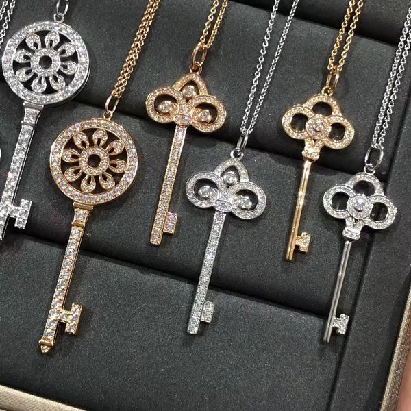 Designer jóias chaves victoria pingente colar camisola cadeia para mulheres clássico diamante ouro prata rosa ouro multi estilo presente com caixa
