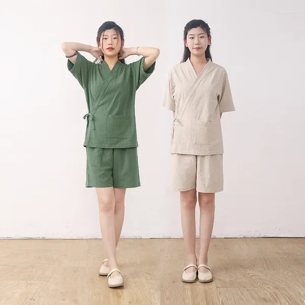 Handtuch Baumwolle Leinen chinesischen Stil Loungewear zweiteilige Set für Männer und Frauen Schweiß dampfenden Anzug Massage Schönheitssalon Bademantel