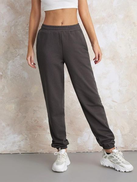 Calças femininas Mulheres Elastic Jogger com Bolso Lateral Sweatpants Cor Sólida Treino Correndo Calças Atléticas Casuais