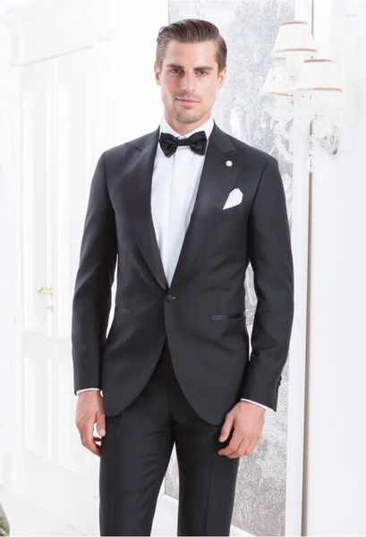 Ternos masculinos vendendo preto masculino fino ajuste duas peças padrinhos casamento smoking para homens blazers um botão lapela repicado baile de formatura