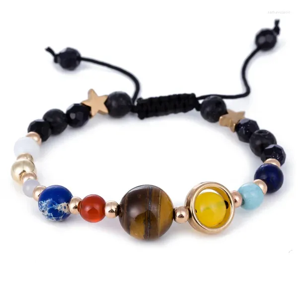 Braccialetti con ciondoli Universo Galassia Sistema Solare Otto Pianeti Guardiano Stella Pietra Naturale Perline Bracciale Yoga Per Donna Uomo Regalo