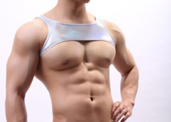 Homem alça de ombro topo de colheita de couro do plutônio dos homens forte músculo peito arnês musculação topos masculino traje palco gay exótico tanks9499493