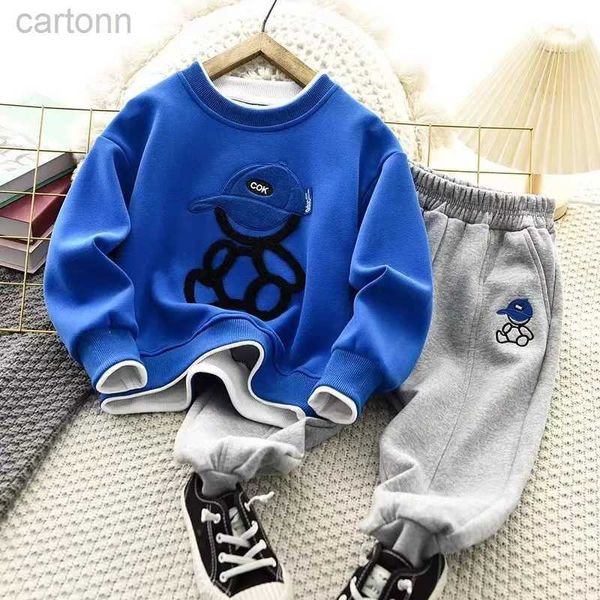 T-shirt Autunno Baby Girl Boy Vestiti Set Cartoon Bear Maglione Top e pantaloni Buttom Suit Bambini 2 pezzi Tuta invernale Loungewear ldd240314