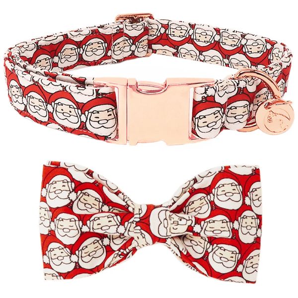 Collari Collare per cani in cotone natalizio con zampe stile unico con papillon Collare per cani rosso di Babbo Natale per cani grandi e piccoli