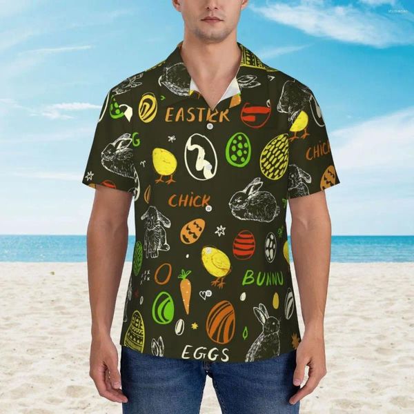 Мужские повседневные рубашки, летняя рубашка, красочные пасхальные блузки для отпуска, винтажная мужская уличная одежда с принтом куриных яиц и коротким рукавом
