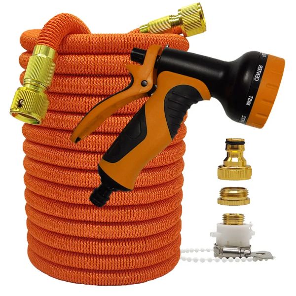Bobine Tubo flessibile per lavaggio auto arancione ad alta pressione per casa e giardino 25100FT Tubi flessibili magici espandibili per set di pistole per irrigazione per irrigazione agricola
