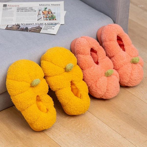 Pantofole Cartoon Cute Pumpkin Shaped Home Amanti del cotone da donna Uomini e donne divertenti