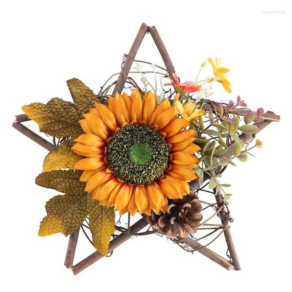 Flores decorativas outono grinalda de rattan para suprimentos diy decoração de porta de casa