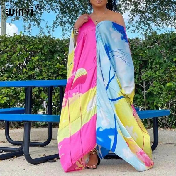 Roupas étnicas 2024 Sexy V-pescoço Feriado Manga Batwing Maxi Robe Oversize Kaftan Dashiki Estilo Africano Muçulmano Abaya Vestidos Longos Roupas