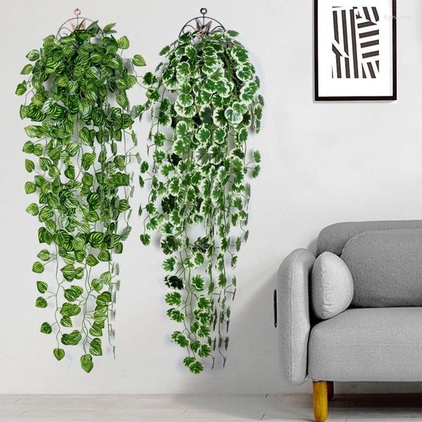 Fiori decorativi 90 cm Pianta verde artificiale Appeso a parete Foglia di edera Pothos Begonia Vite Giardino domestico Decorazione di nozze