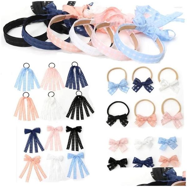 Acessórios de cabelo Headbands de fita de seda para meninas ajustáveis ​​antiderrapantes elásticos elegantes Pastel Lacy Baby Band Headwraps Cute Ki Drop Deliv Otaey