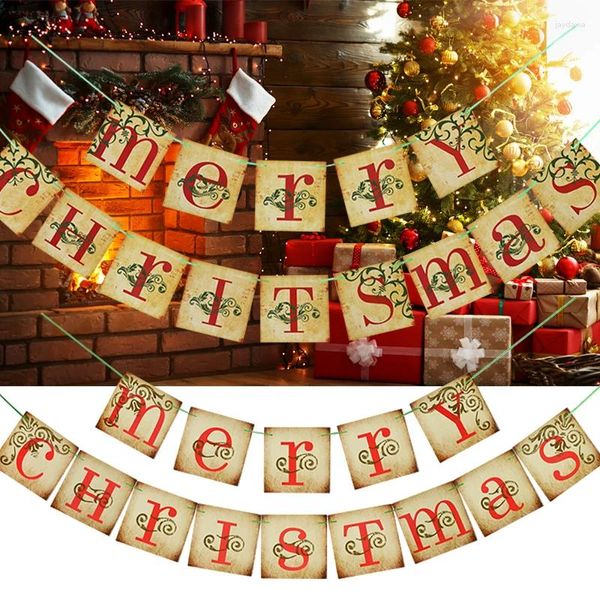 Decorazioni natalizie Merry Paper Banner Navidad Xmas Garland Flag Decorazione per la casa Camino Appeso Ornamento Anno Bunting