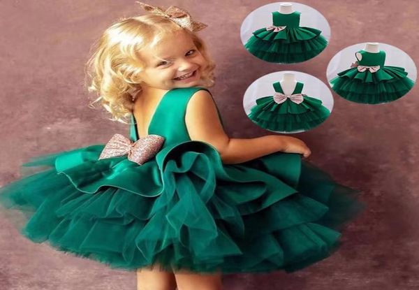 Bebê para meninas vestido de alta qualidade sólida princesa lantejoulas inchado gaze arco bolo vestidos arco aniversário festa à noite palácio inglaterra ele7094123