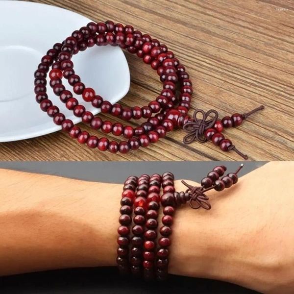 Link-Armbänder, 6 mm, Buddha-Rosenkranz, Holzarmband, rotes Sandelholz, buddhistischer Armreif, Meditationsperlen, Mala-Halskette