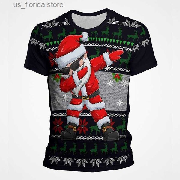 Homens camisetas Moda Homens Feliz Natal Padrão 3D Impressão Lazer O-pescoço Curto Slve T-shirt Fun Strt Solto Confortável Plus Size Top Y240314