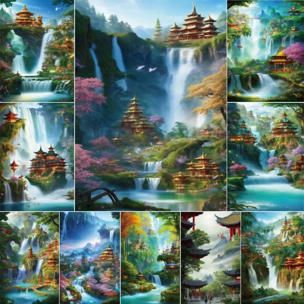 Número Landscape Garden Chinese Garden Diy Pintura por números Conjunto de tintas acrílicas 40*50 placas por números artesanato de parede de loft para adultos