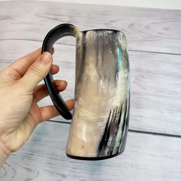 Tassen Horn Trinkbecher handgemachte Ochsenbecher Handwerk Whisky S Gläser Wein einzigartige Kaffee Tee mit Griff