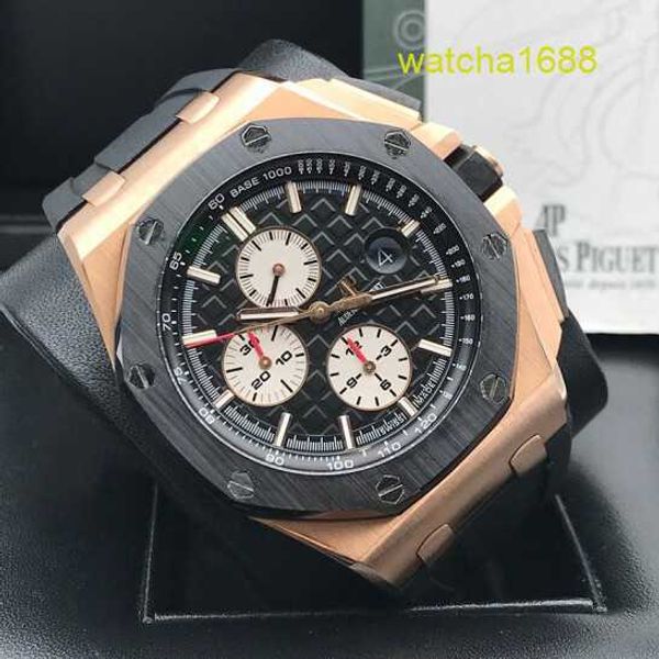 AP Gentlemen Watch Titanium Watch Royal Oak Offshore Series 26401RO Rose Gold Cerâmica Mens Moda Lazer Esportes Voltar Relógio Mecânico Transparente