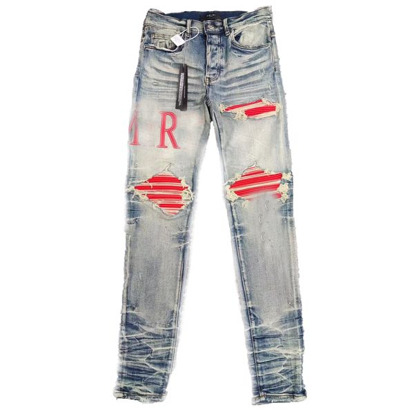 Designer Casual Fashion Premium Herren Skinny Jeans mit Buchstabenmuster High Street Retro Stretch Jeans