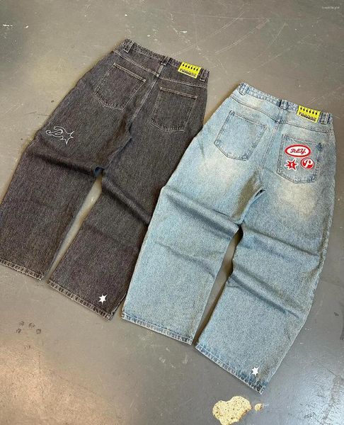 Jeans da uomo PROTECT Lettera vintage ricamata da uomo Y2K Baggy Pantaloni casual in denim hip-hop gotico Harajuku Pantaloni a gamba larga streetwear