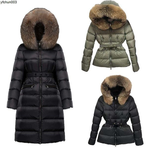 Damen Daunenjacke mit Kapuze, Winter, Outdoor, warm, lange Jacken, Mäntel, echter Waschbärenhaarkragen, warm, modisch, Parkas mit Gürtel, Damen-Baumwollmantel, Oberbekleidung, große Tasche, m Ap2s