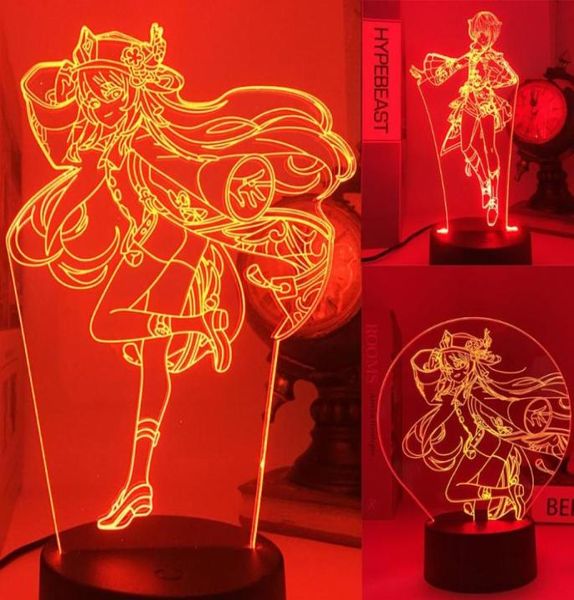 Luzes noturnas Genshin Impact LED Light Anime Manga Figura Candeeiro de mesa 3D Novidade Ilusão Interior Quarto Decoração de festa Indie Adulto Kid2127339