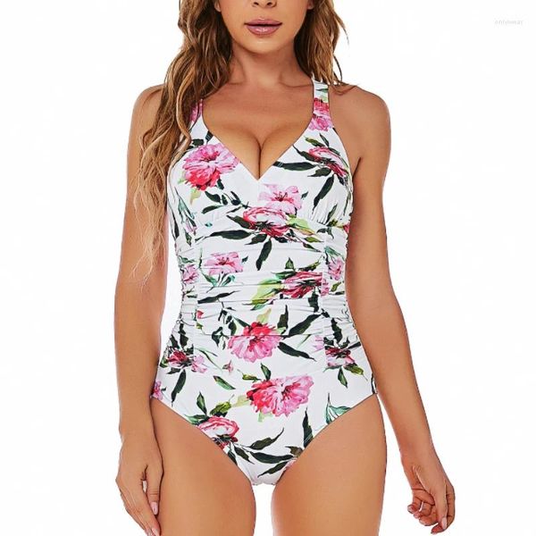 Costumi da bagno da donna Costume da bagno con stampa floreale Donna 2024 Bikini Set intero da donna Costume da bagno sportivo con scollo all'americana Push Up Body Abbigliamento da spiaggia femminile