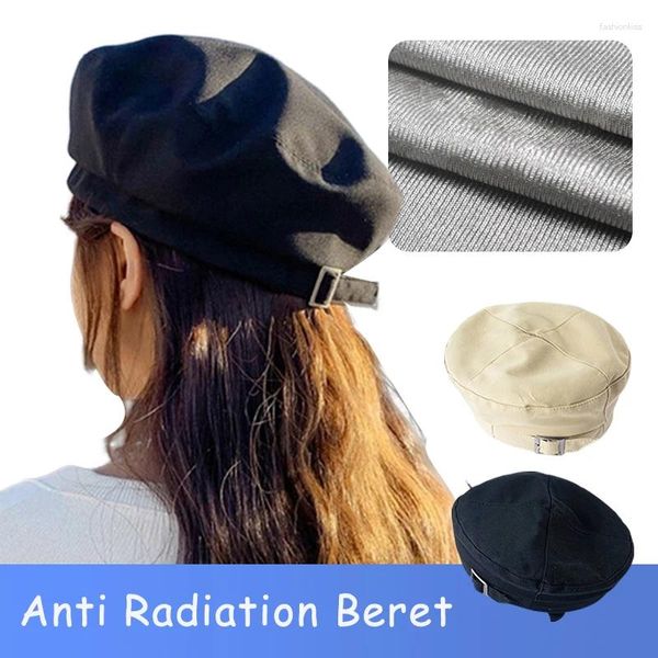 Berets Unisex Anti-Strahlung-Baskenmütze EMF-Schutzhut Wifi 5G Mikrowellen-RF-Effektkappe Silberfaser Elektromagnetischer Beweis